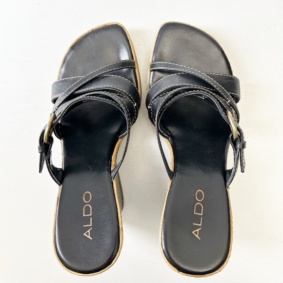 Aldo Black Strappy Wedge Sandals with Espadrille Detail Size 37 - Picture 9 of 16